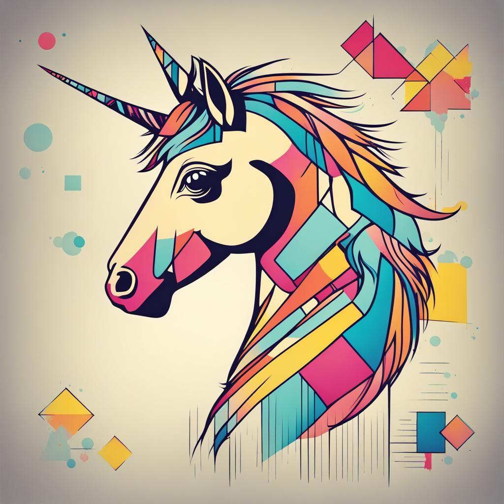 Cute Unicorn in Geometric Pop Art Style