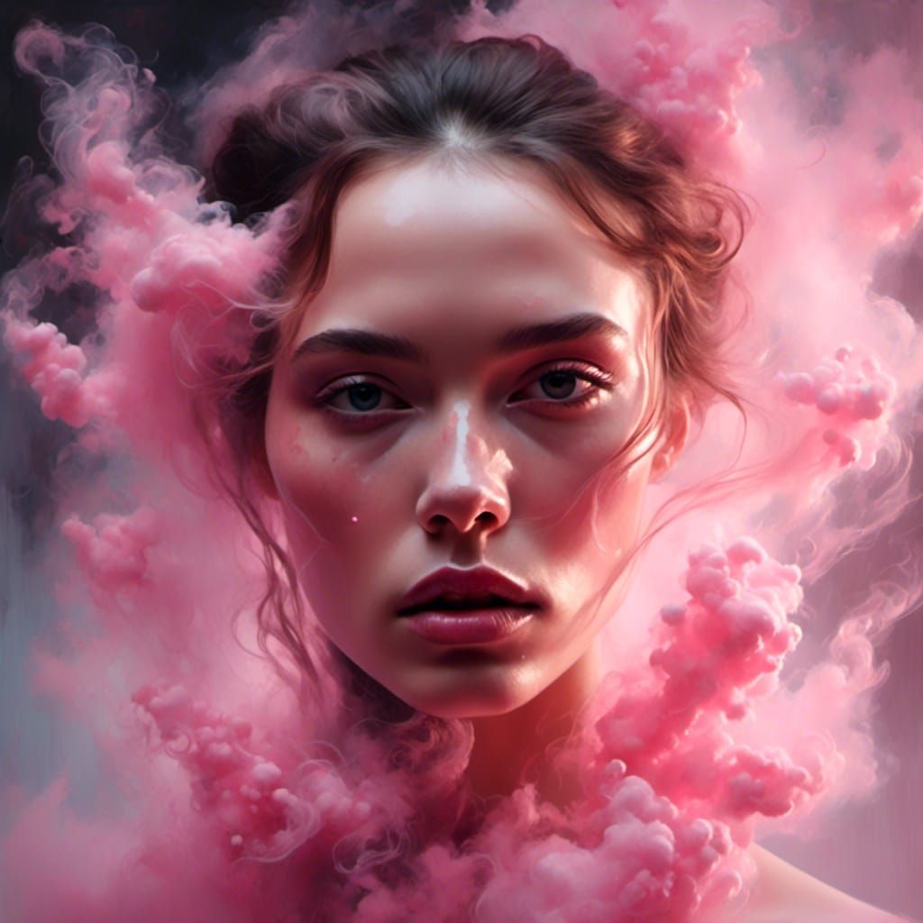 Woman in Smoke: Hyper-Realistic Oil Painting
