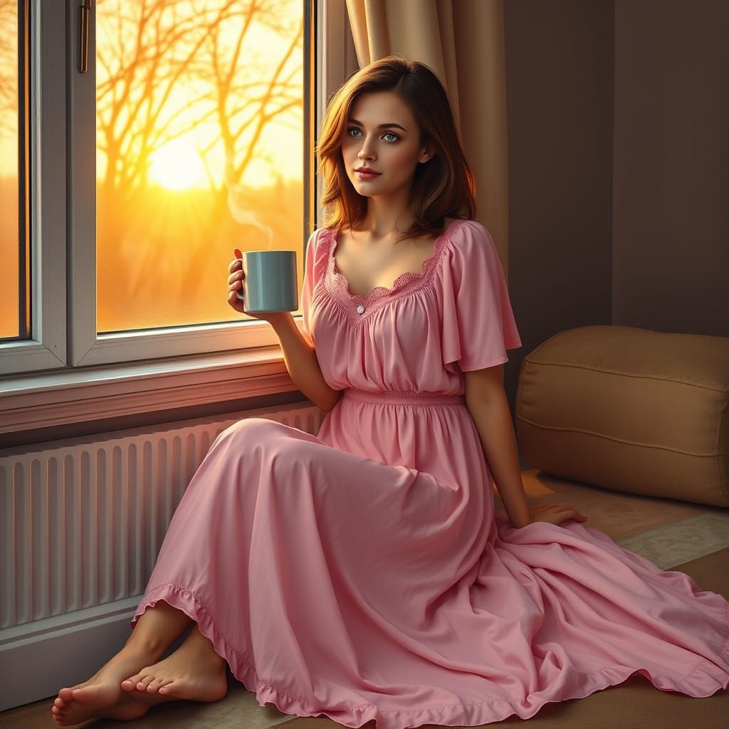 Woman in Gown at Dawn, Art Nouveau Style