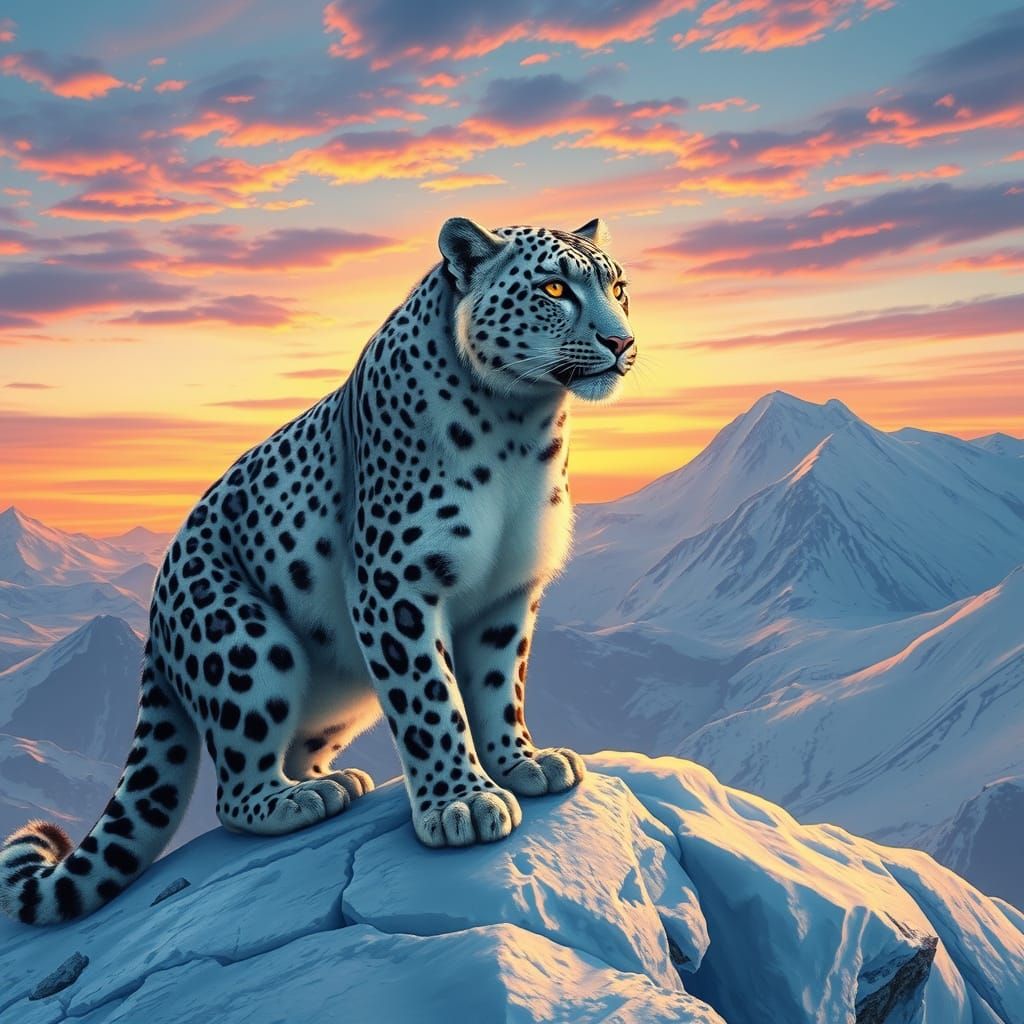 Snow Leopard on Glacier: Mucha Meets Gurney Style