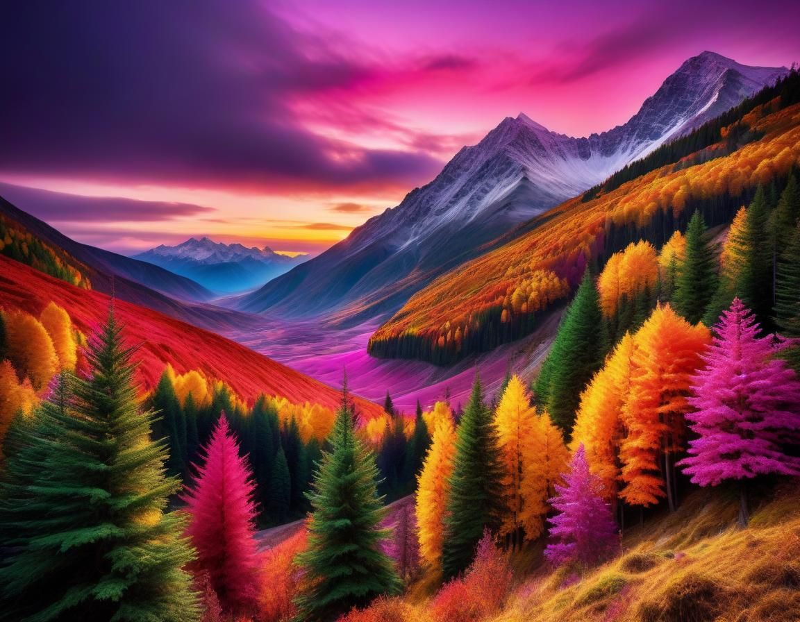 Autumn Mountain Landscape with Gemstones in HDR