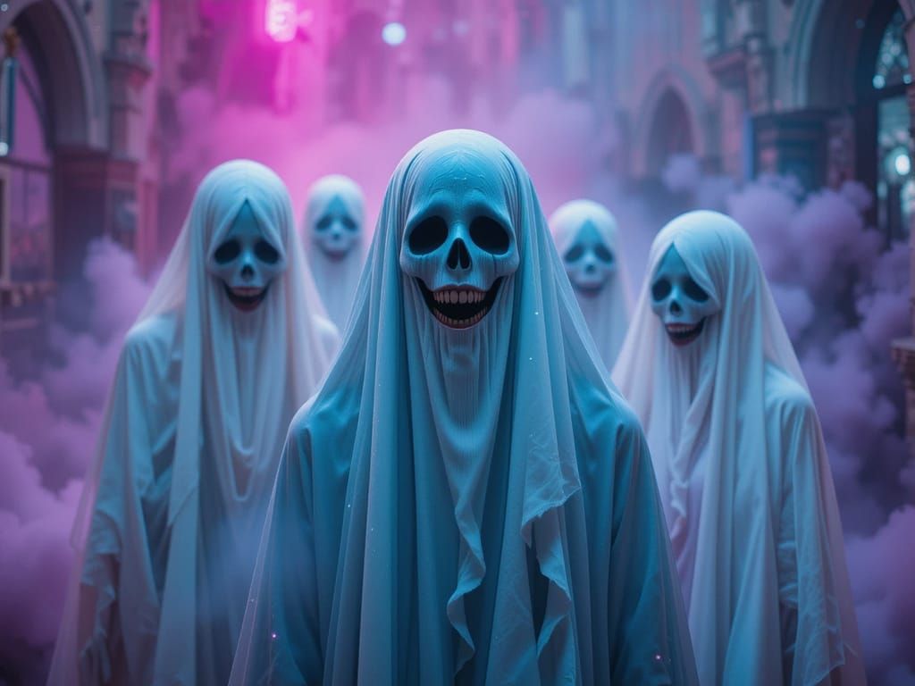 Ethereal Spirits Emerge from a Vibrant, Muted Landscape