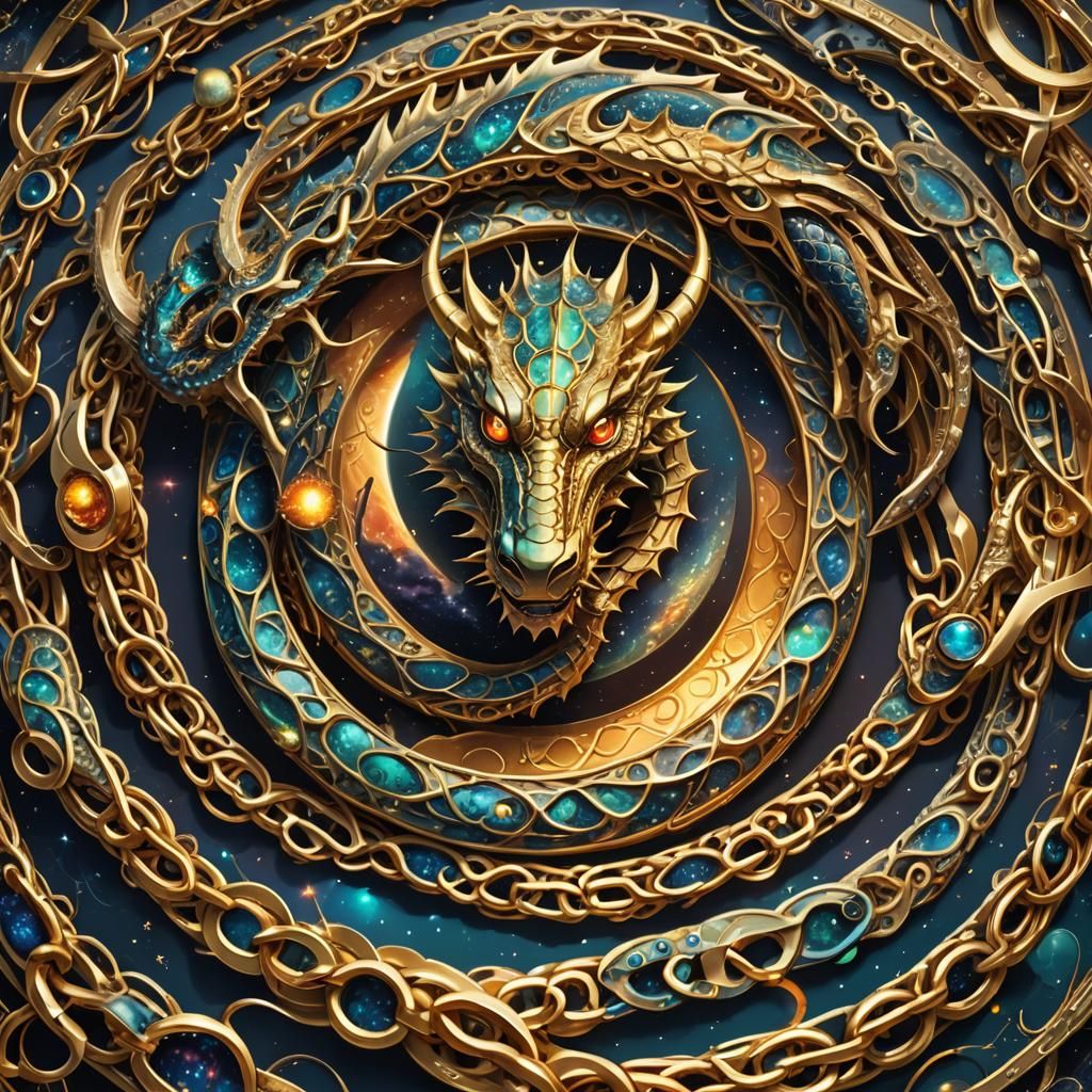 Dragon Chain Planet: Surreal Digital Art