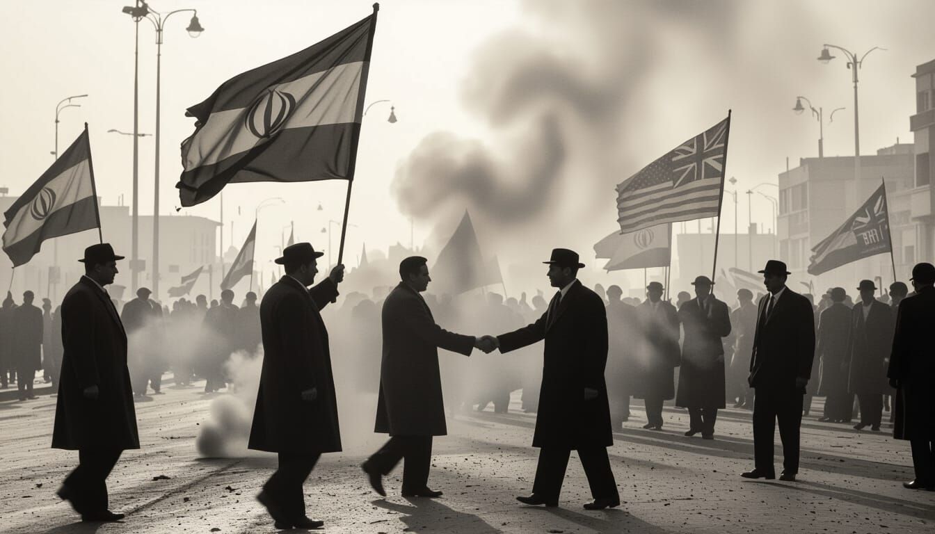 1950s Tehran Protest With Secret Handshake Behind Glass