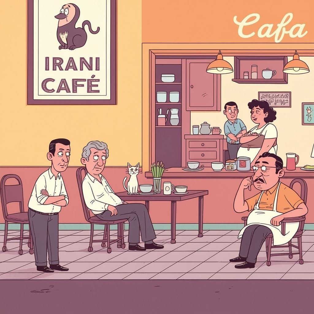 Mario Miranda Style Irani Cafe Cartoon