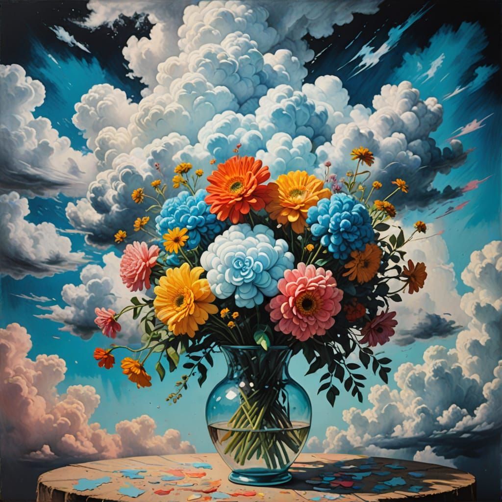 Surreal Still Life of Ethereal Blooms in Soft Oil Pastels