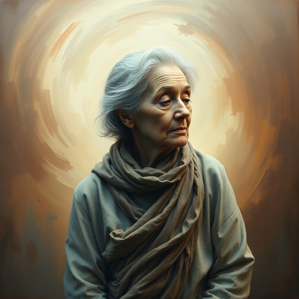 Elderly Woman Lost in Thought: Expressive Figurative Art