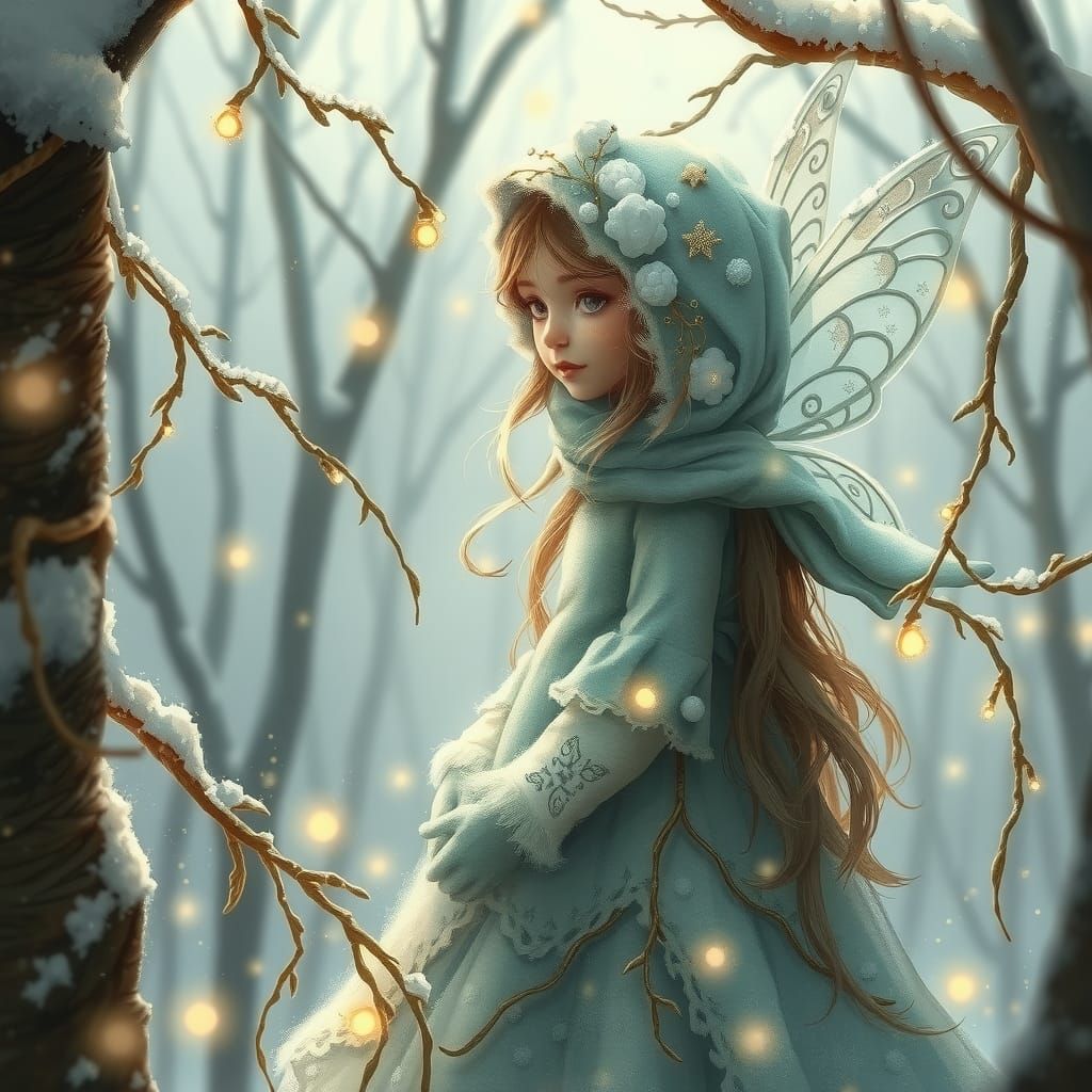 Fairy girl golden bulbs illustrated