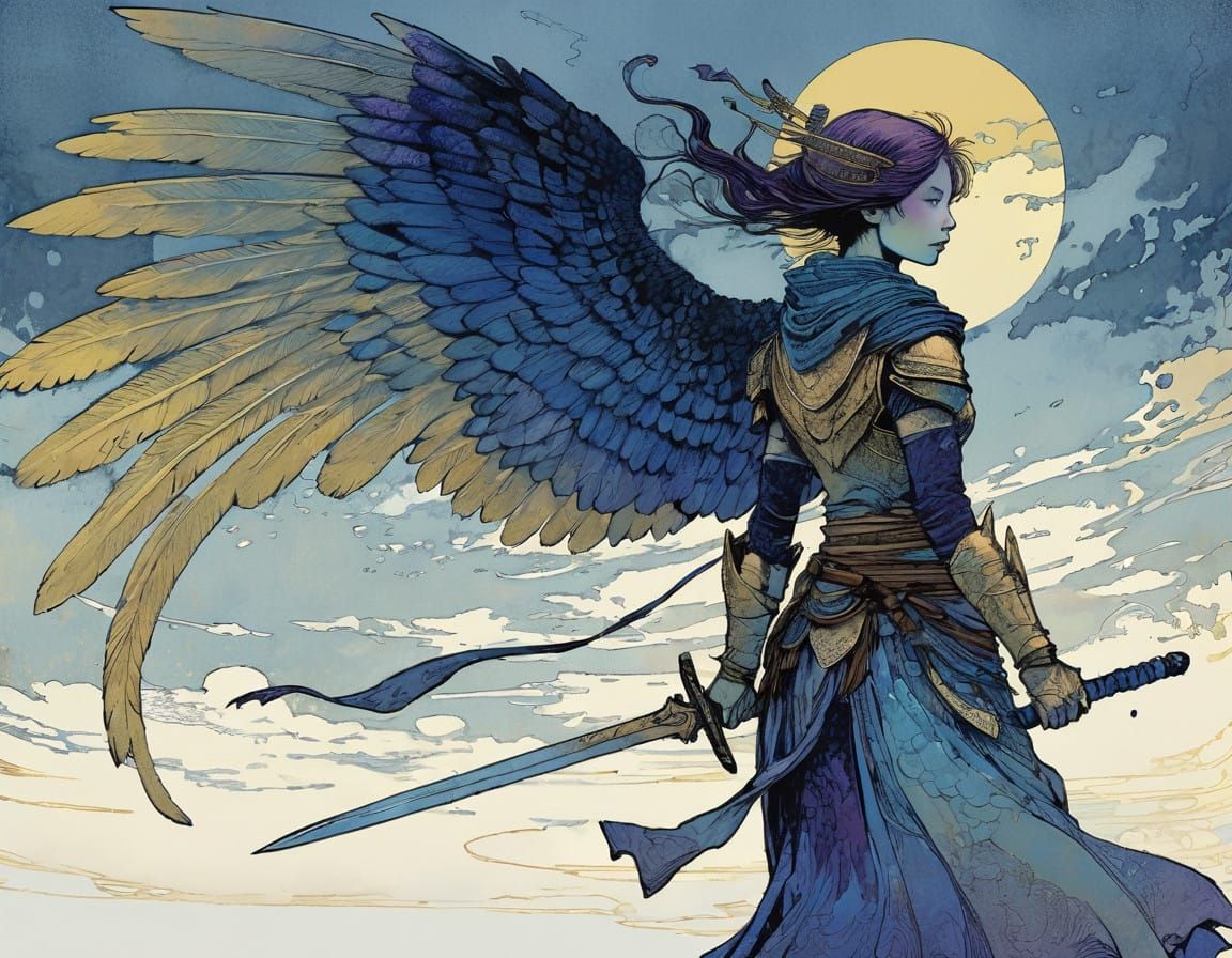 Ethereal Warrior Goddess in Vibrant Gradient