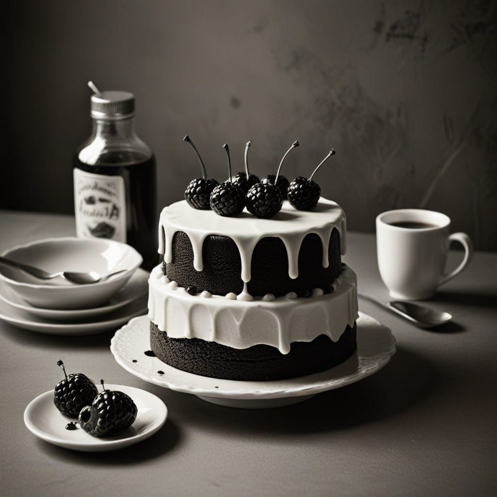 Monochrome Film Noir Still Life of a Mini Cake
