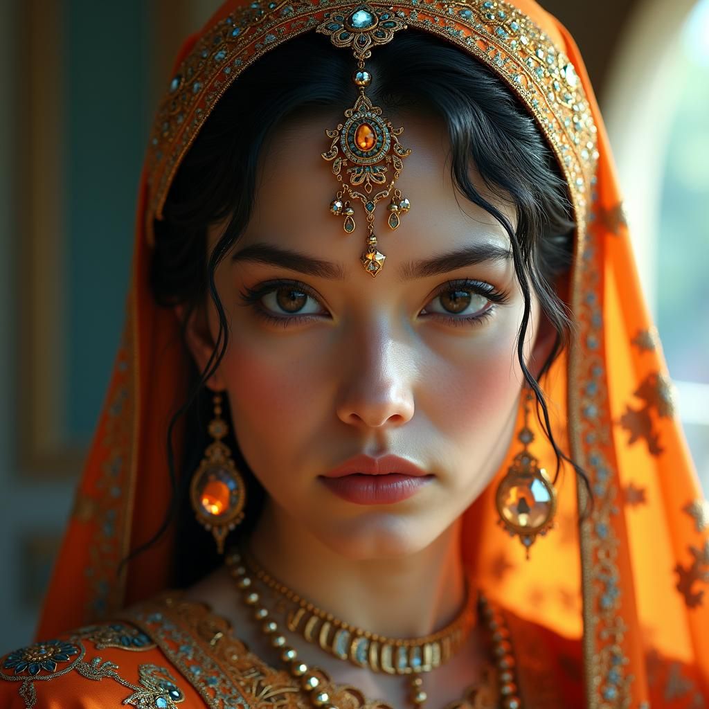 Futuristic Persian Queen Portrait in Hyperrealism