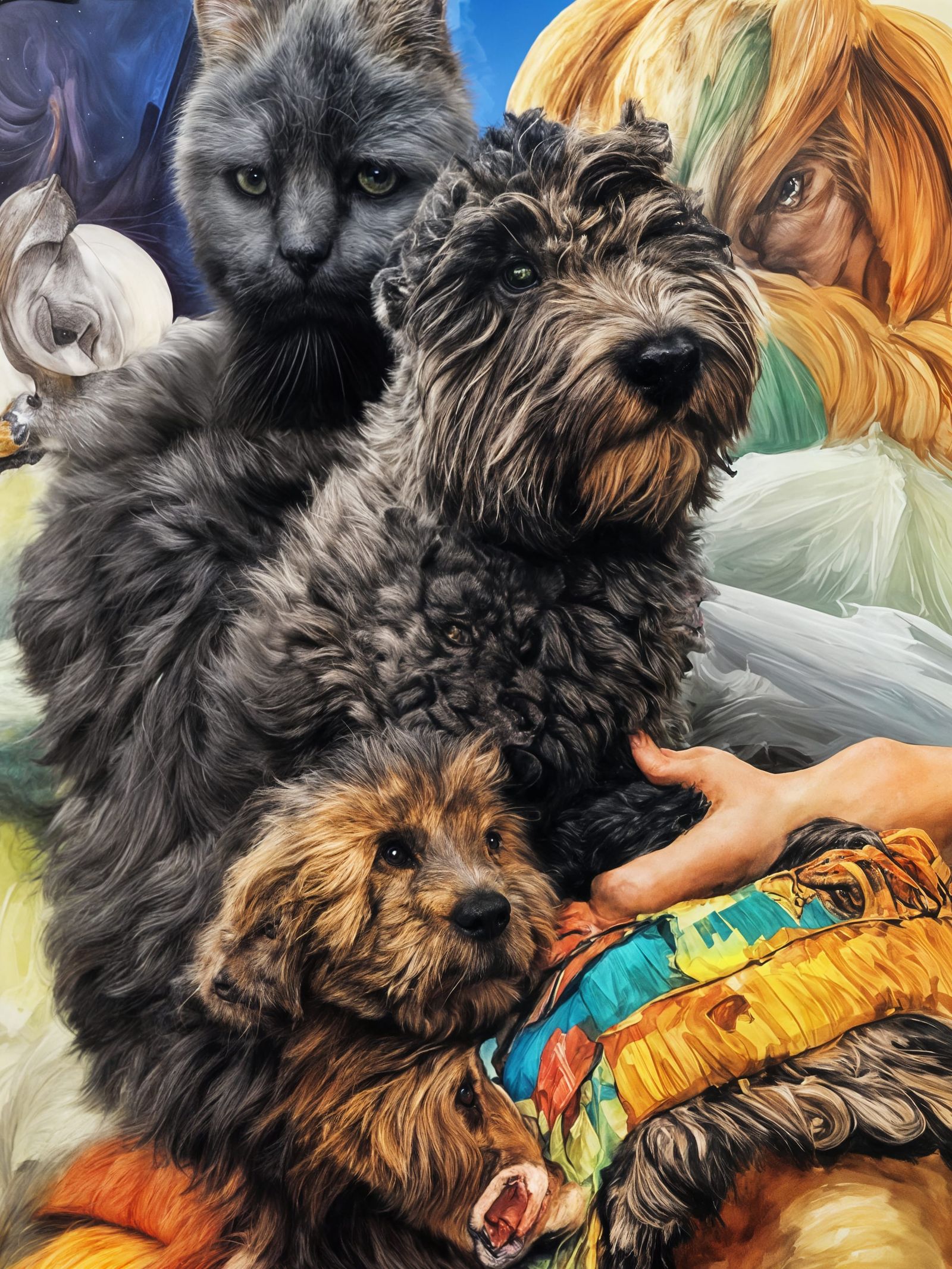 Russian Blue, Bouvier Puppy, Mutt