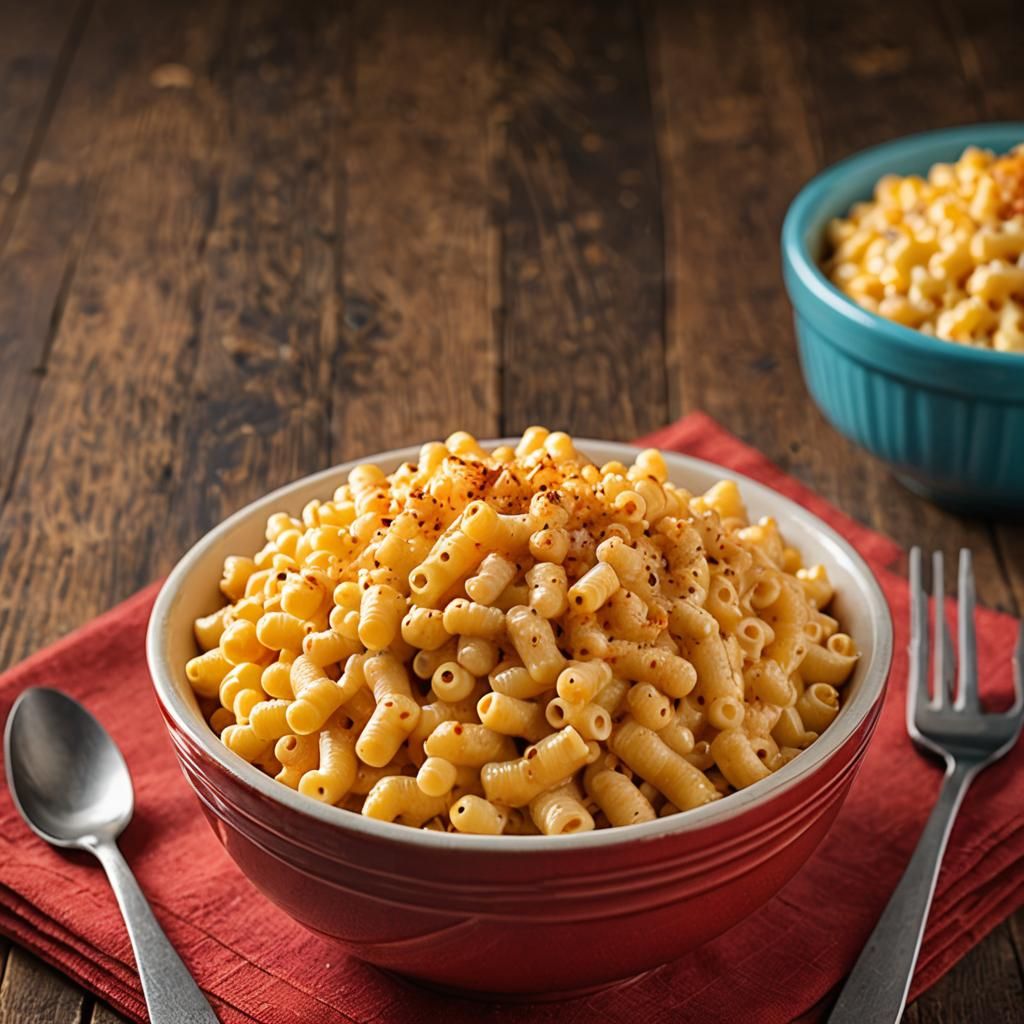 Mac and Cheese in Red Bowl: Professional Photo