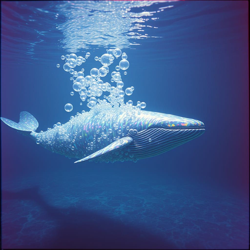 Iridescent Bubble Whale in Vibrant Ocean, Anime Style