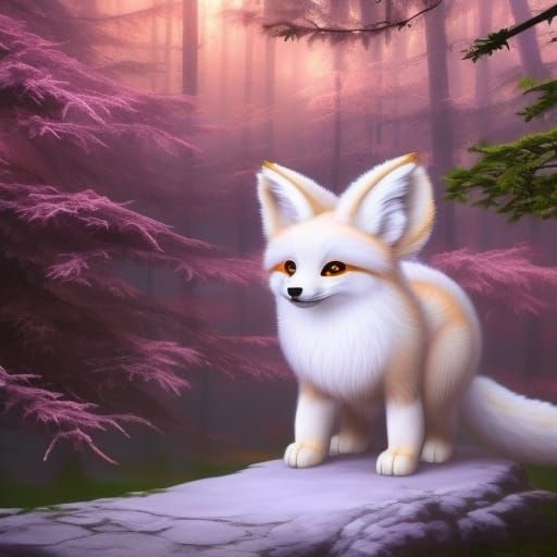 Adorable Mythical Kitsune Fox in Mystical Forest