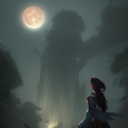 Vampire Princess Gazes at Moon in Dark Fantasy Style