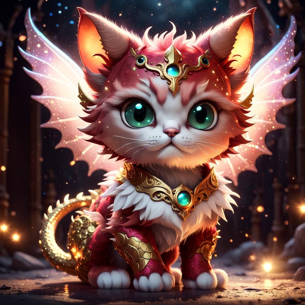 Chibi Dragon Cat in Dark Fantasy Style
