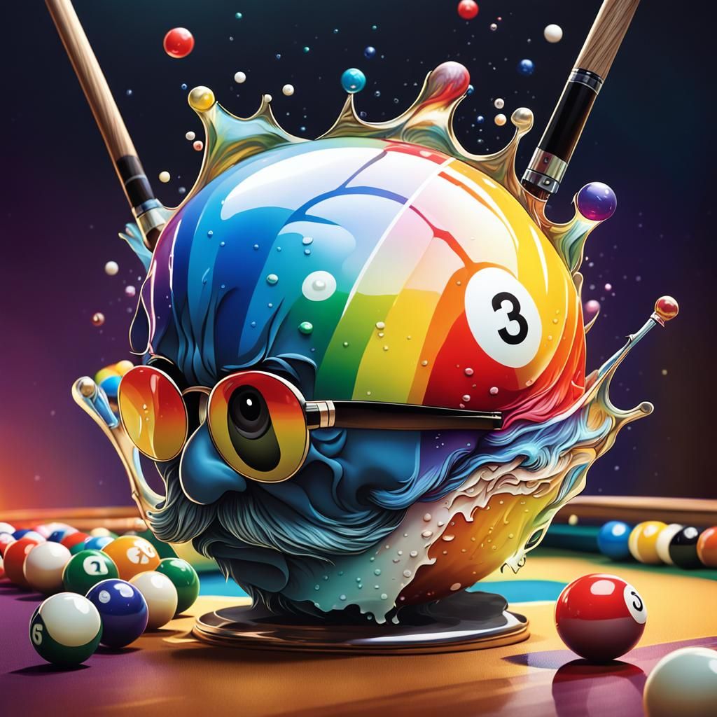 Rainbow Billiards God: Hyperrealistic Splash Art