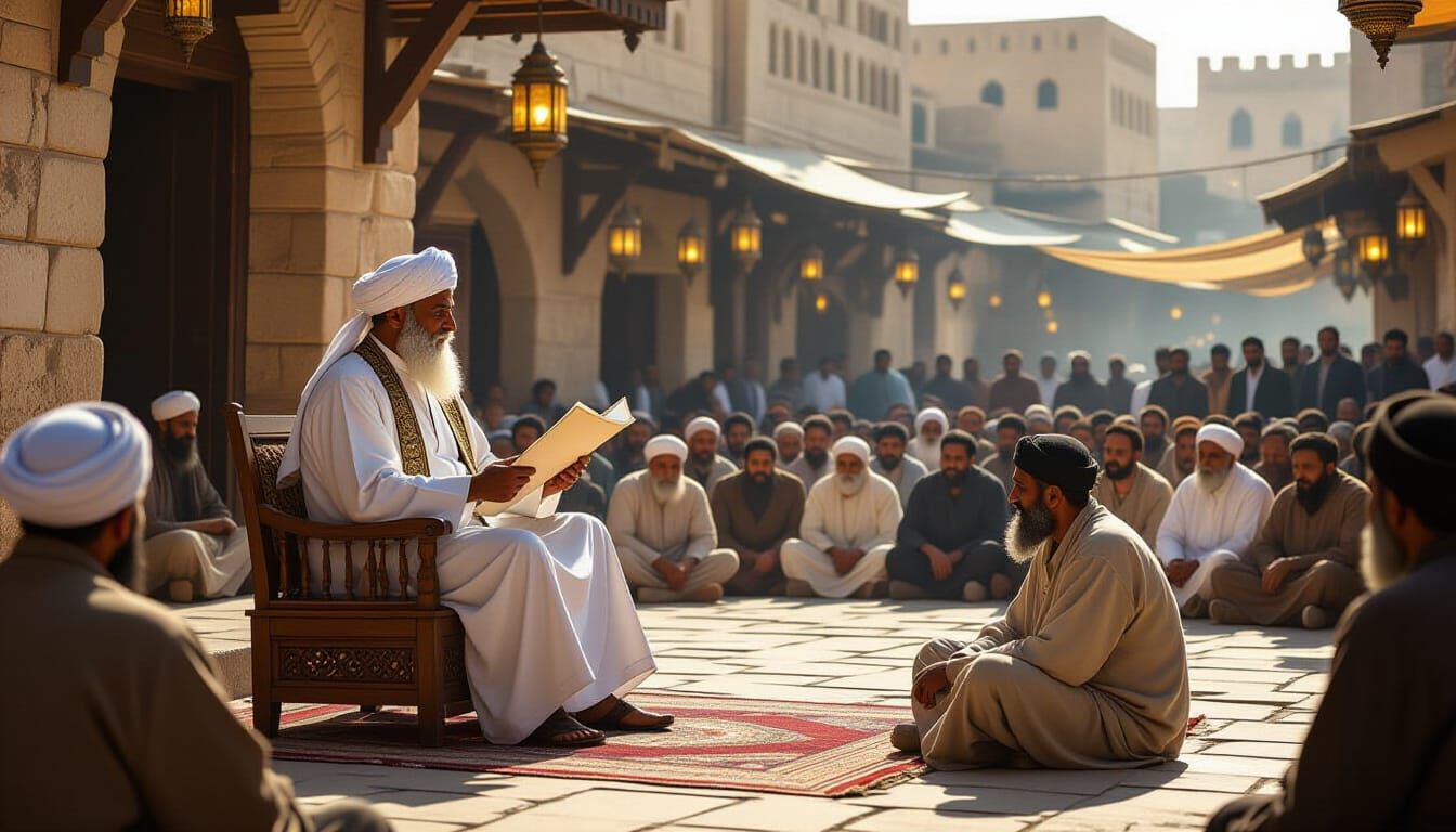Islamic Qazi Holds Court in Ancient Marketplace