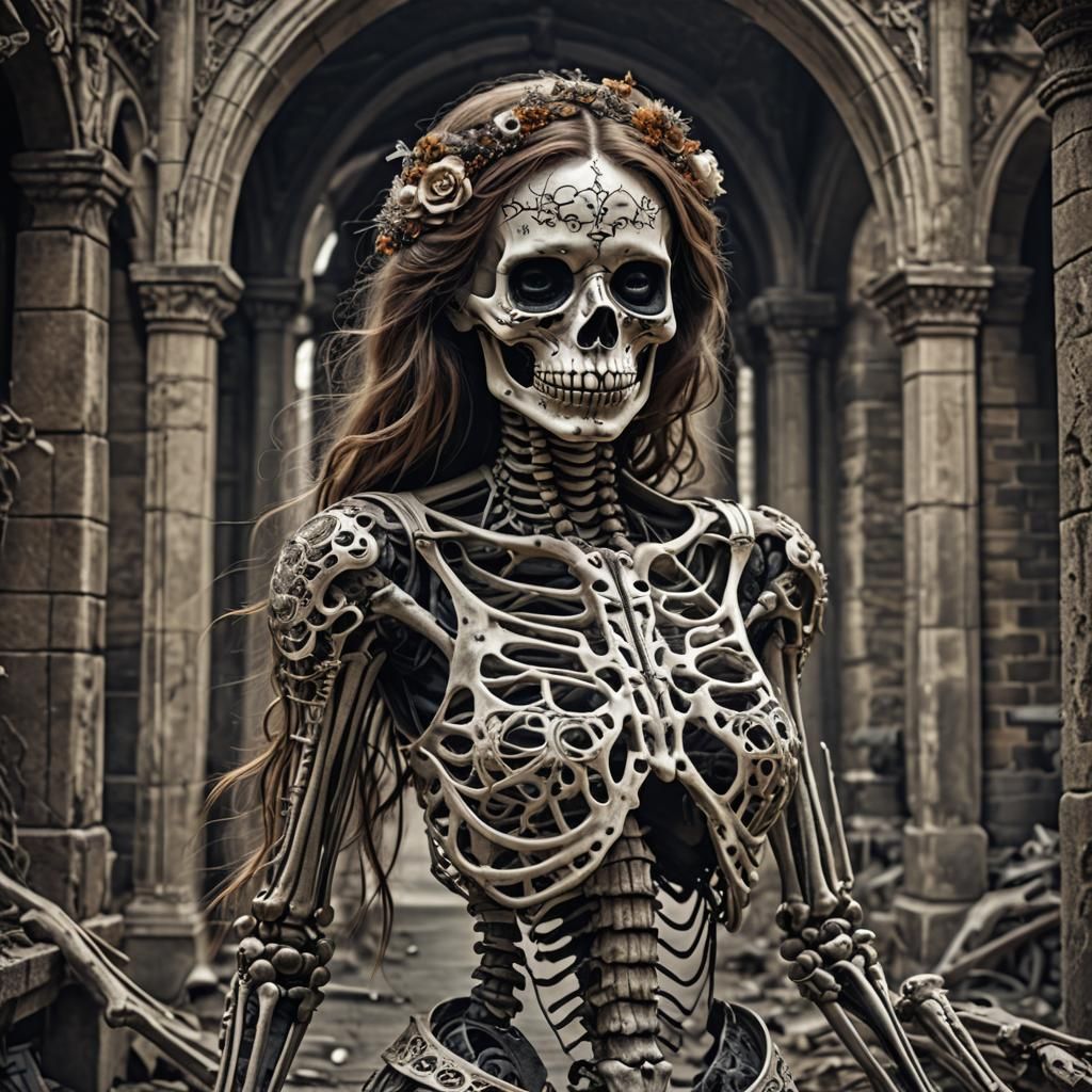Hyperrealistic Skeleton Girl with Intricate Details