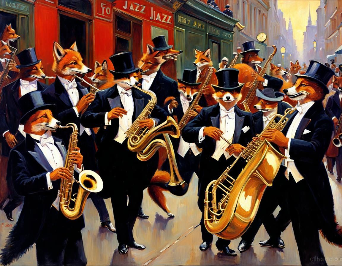 Furry Jazz Band in a Post-Impressionistic Street Scene