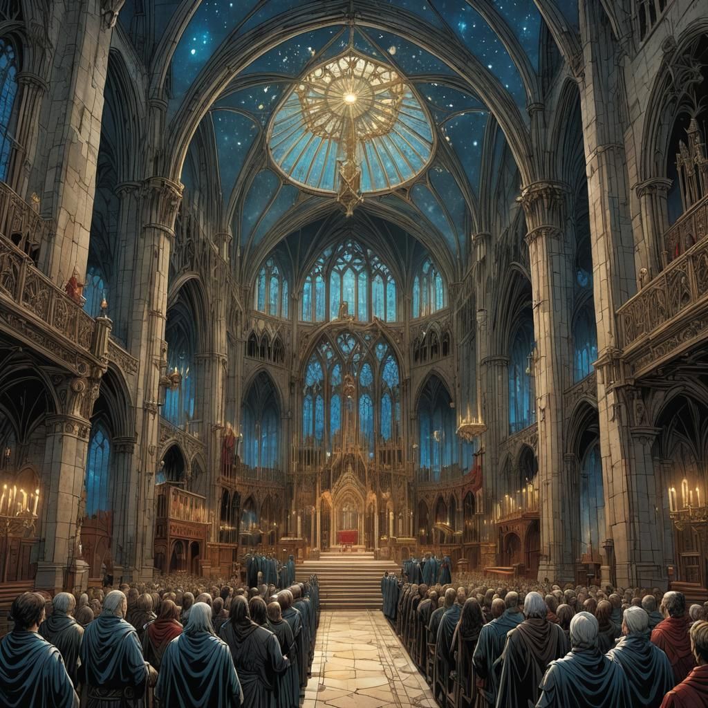 Gothic Cathedral Interior in Comic Book Art Style