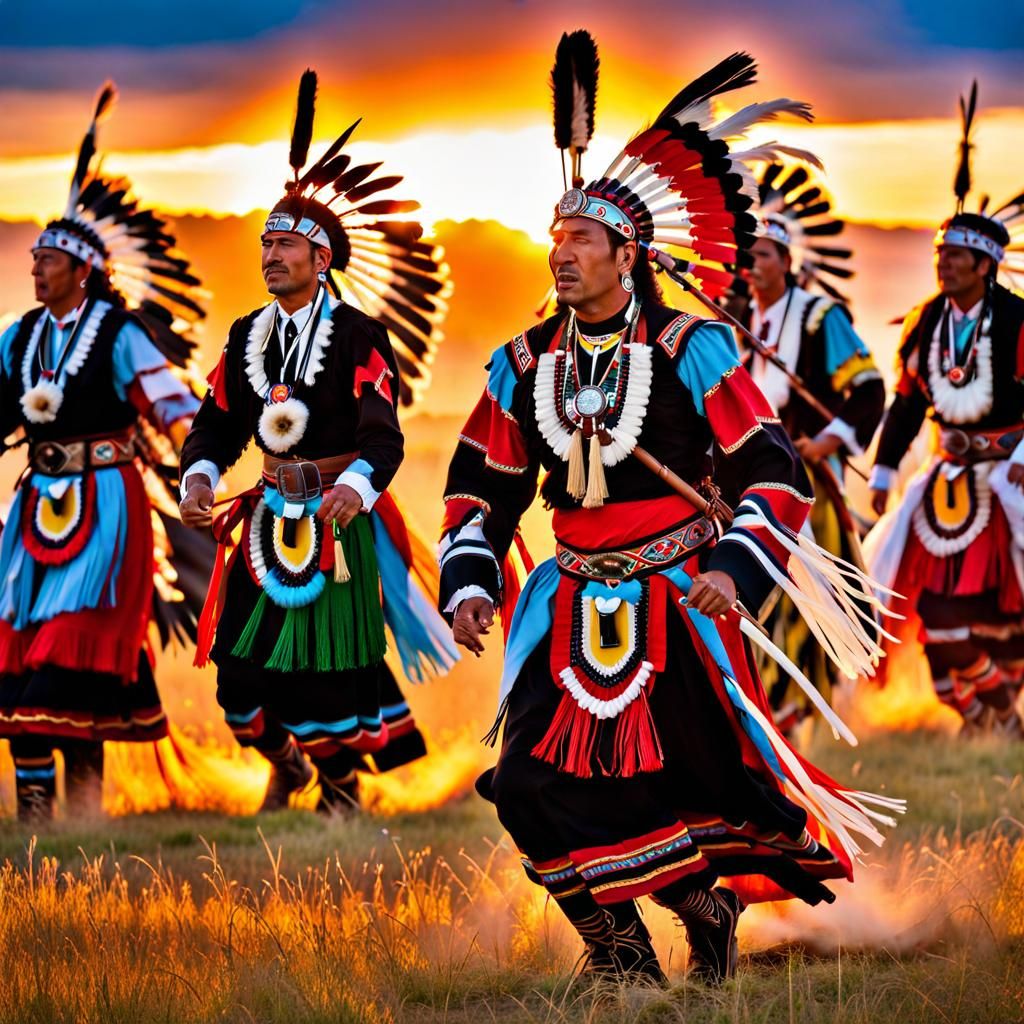Majestic Powwow Dancers in Traditional Dress