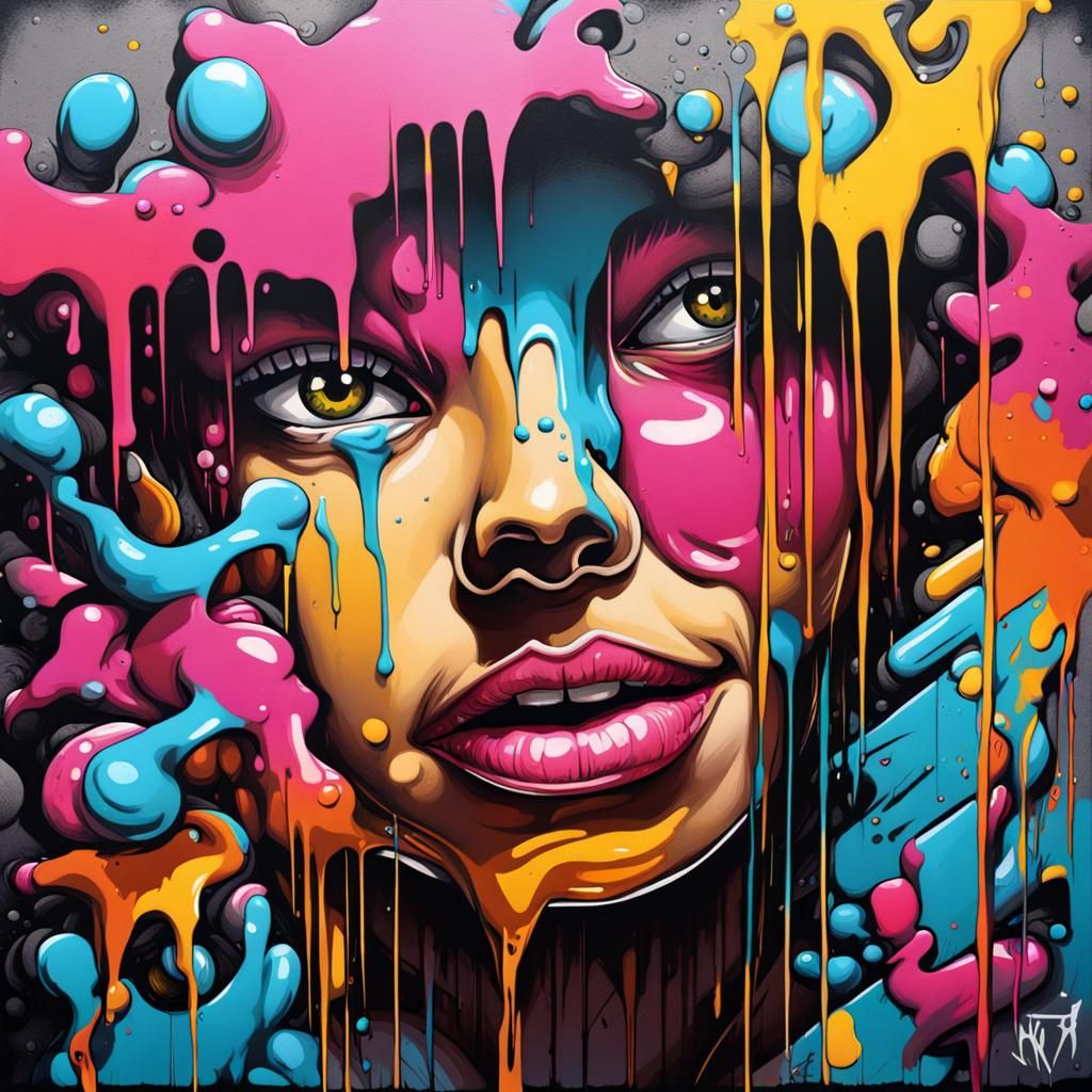 Colorful Graffiti Art with Melting Oil Textures