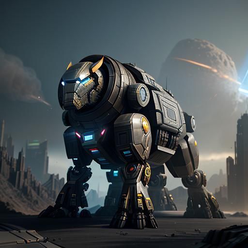 Futuristic Avengers Mech in Polished Metal