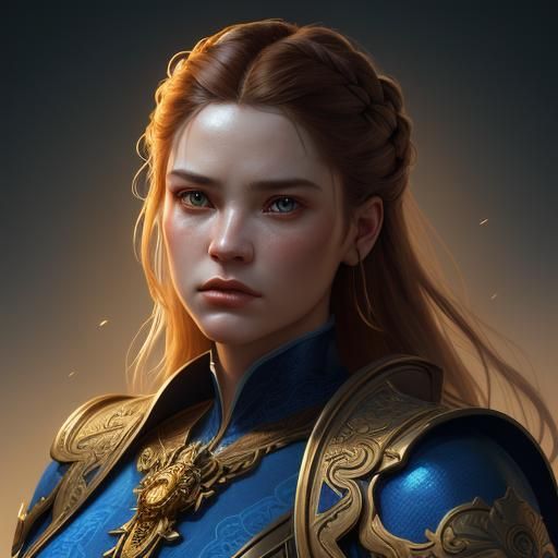 Intense Portrait with Ornate Hairstyle in Digital Art Style