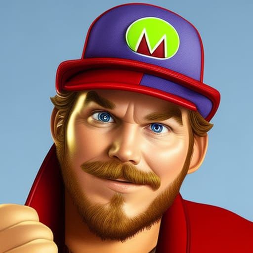 Hyperrealistic Chris Pratt as Super Mario Bros Splash Art