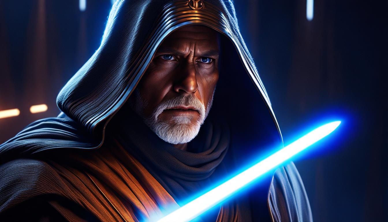 Jedi Knight with Light Shield, Hyperrealistic Concept Art