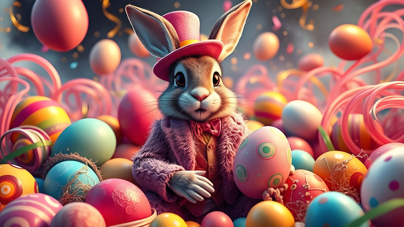 Easter Bunny's Whimsical Easter Egg Celebration in Pop Surre...