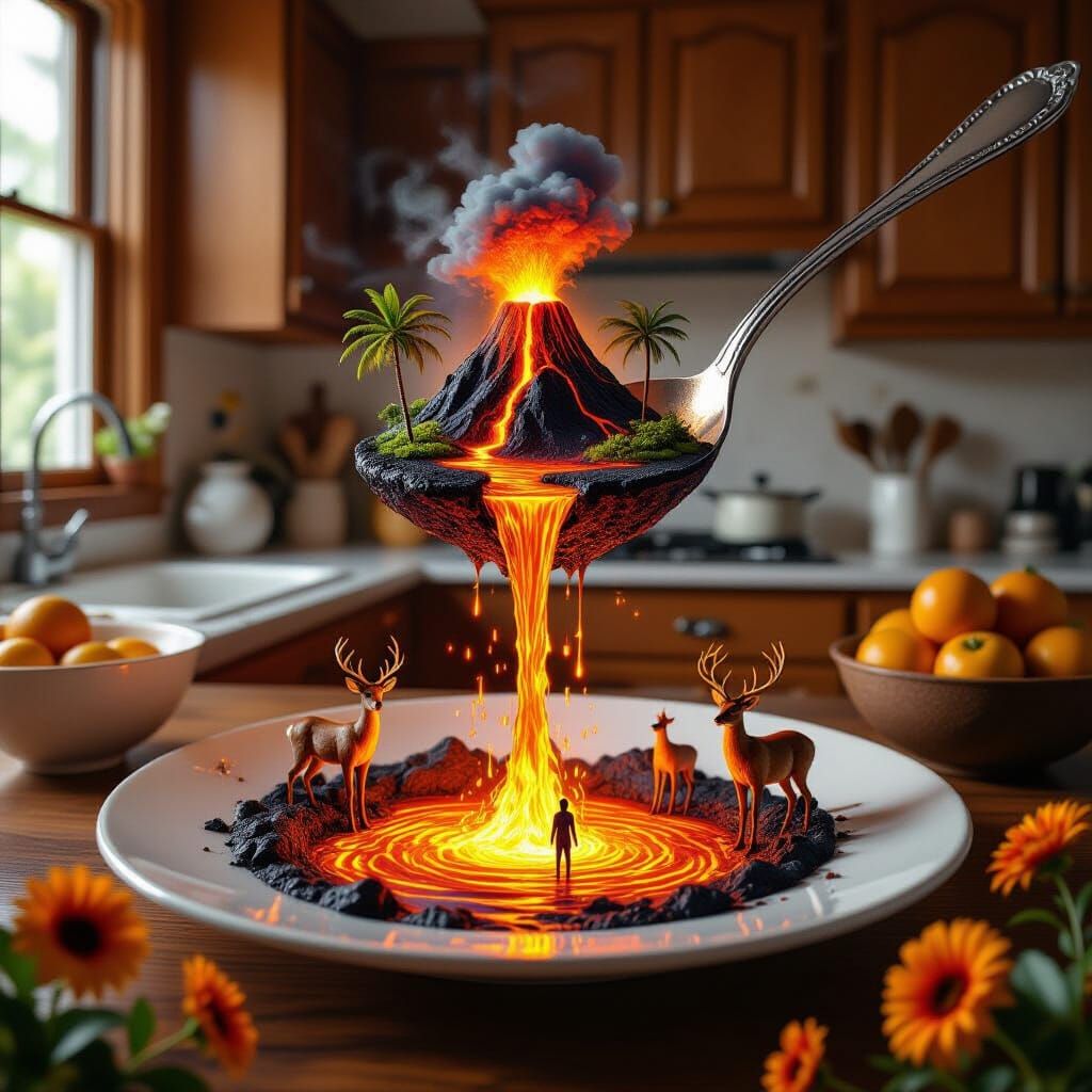 Surreal Kitchen Volcano Erupts Molten Gold Onto Plate