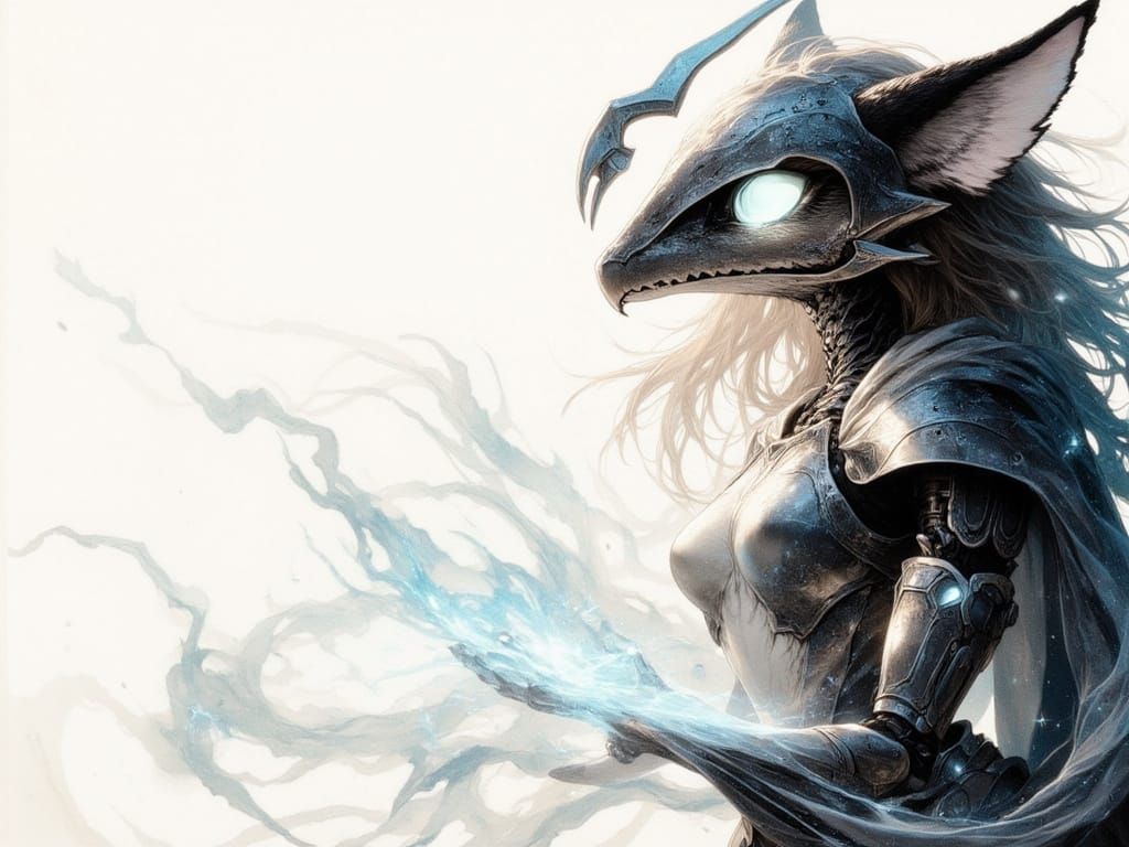 Cyberpunk Fox Knight: Abstract Expressionist Watercolor