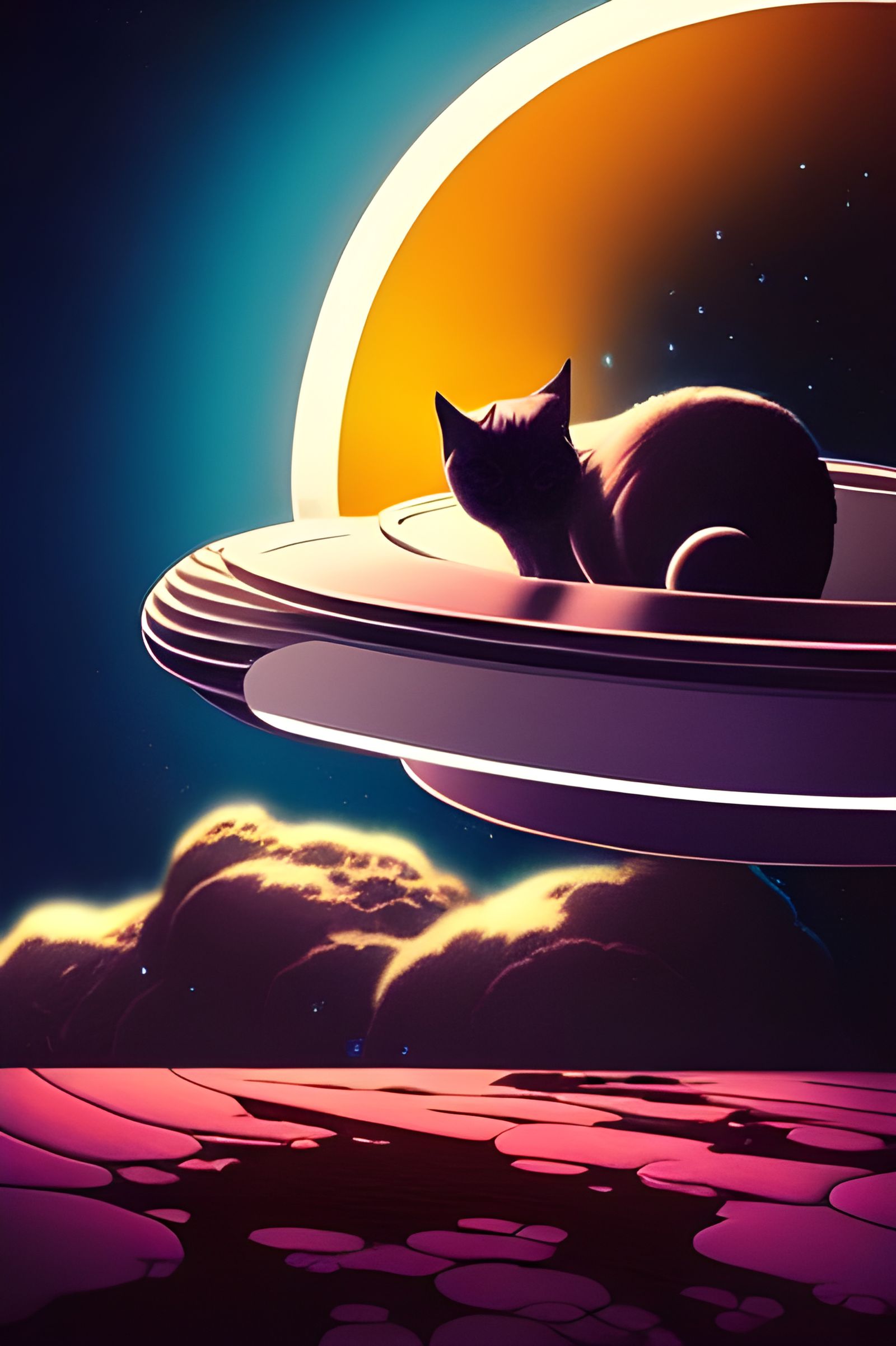 Cat in Spaceship: Surreal Sci-Fi Poster Art