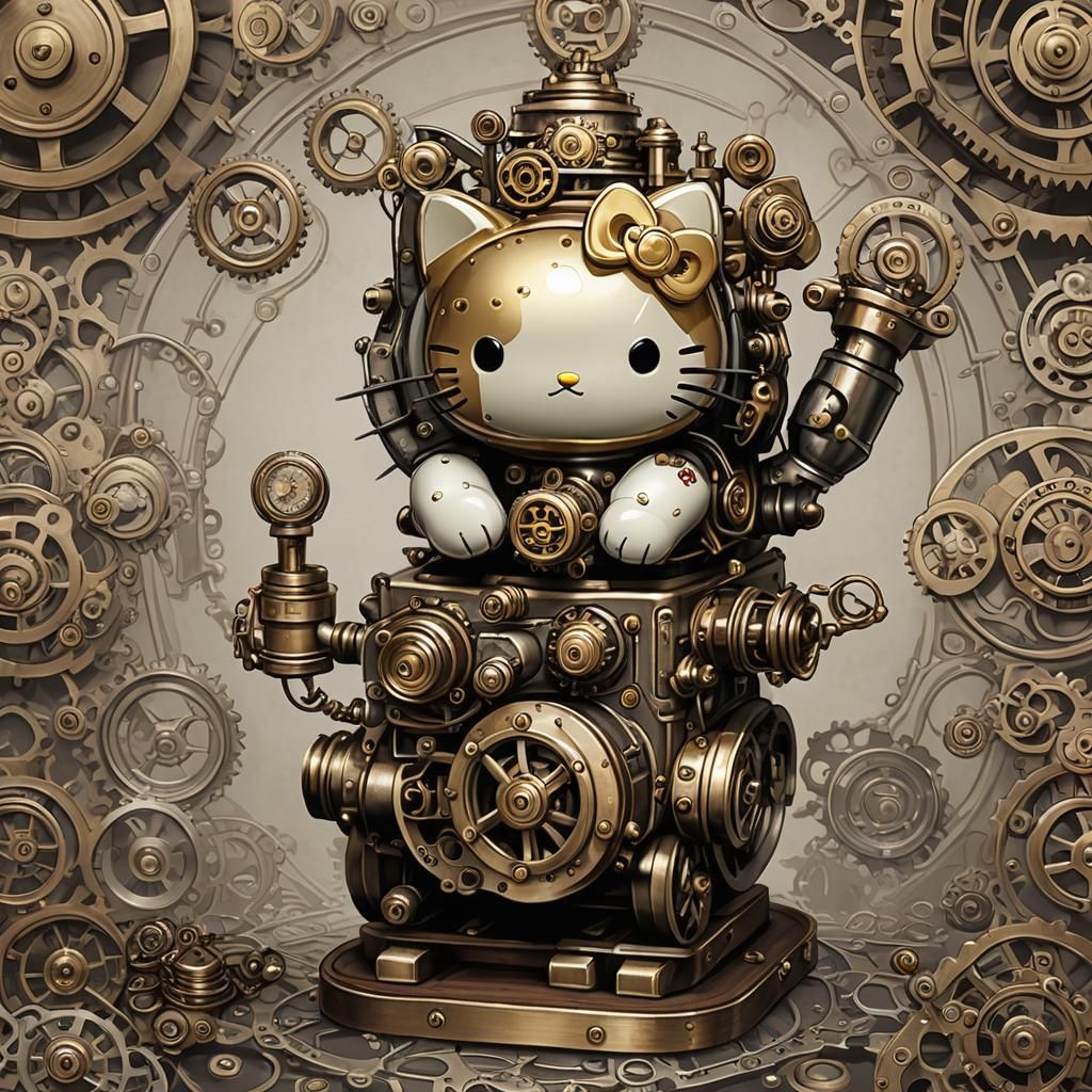 Steampunk Maneki Neko Hello Kitty Still Life