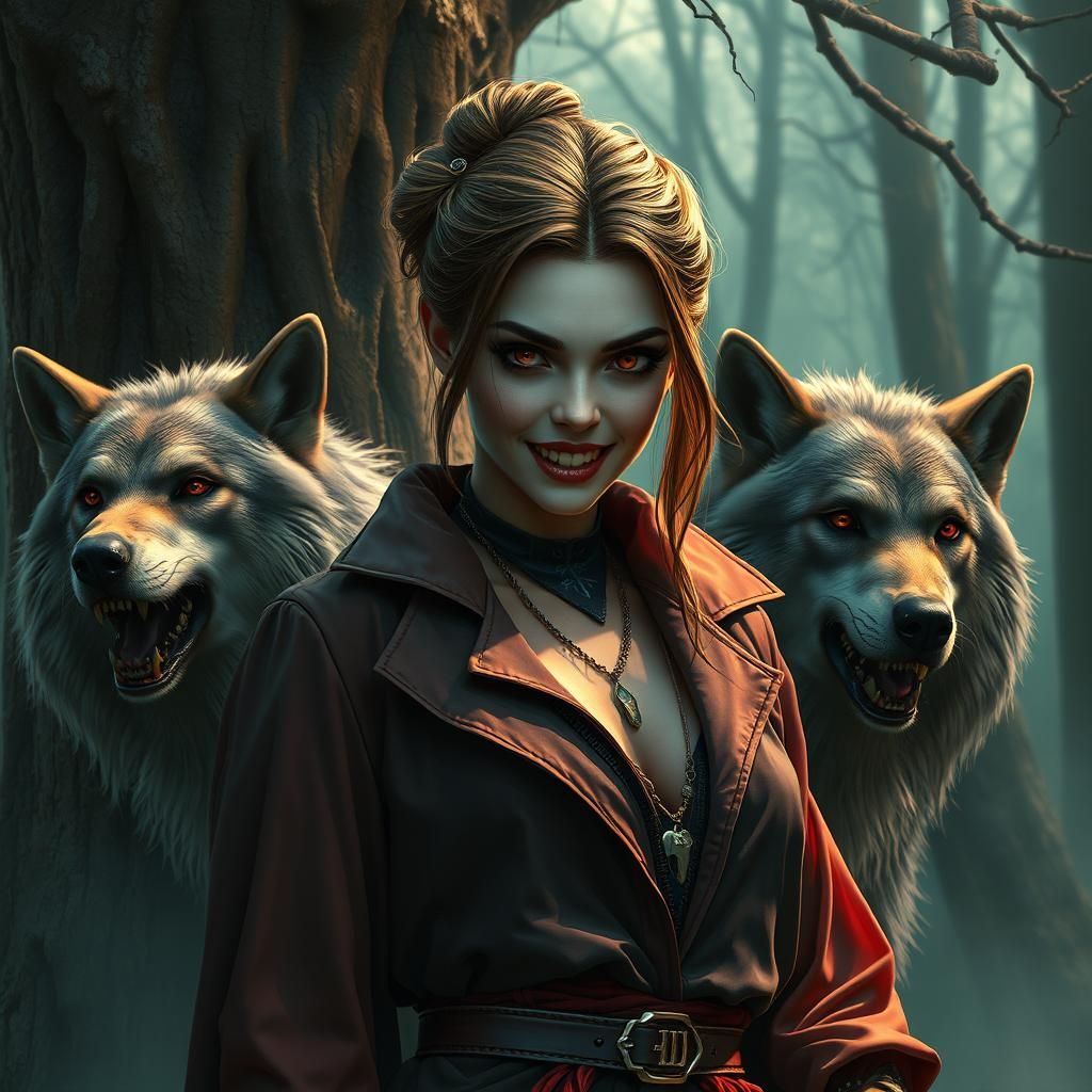Girl Vampire with Wolves: Detailed Matte Painting