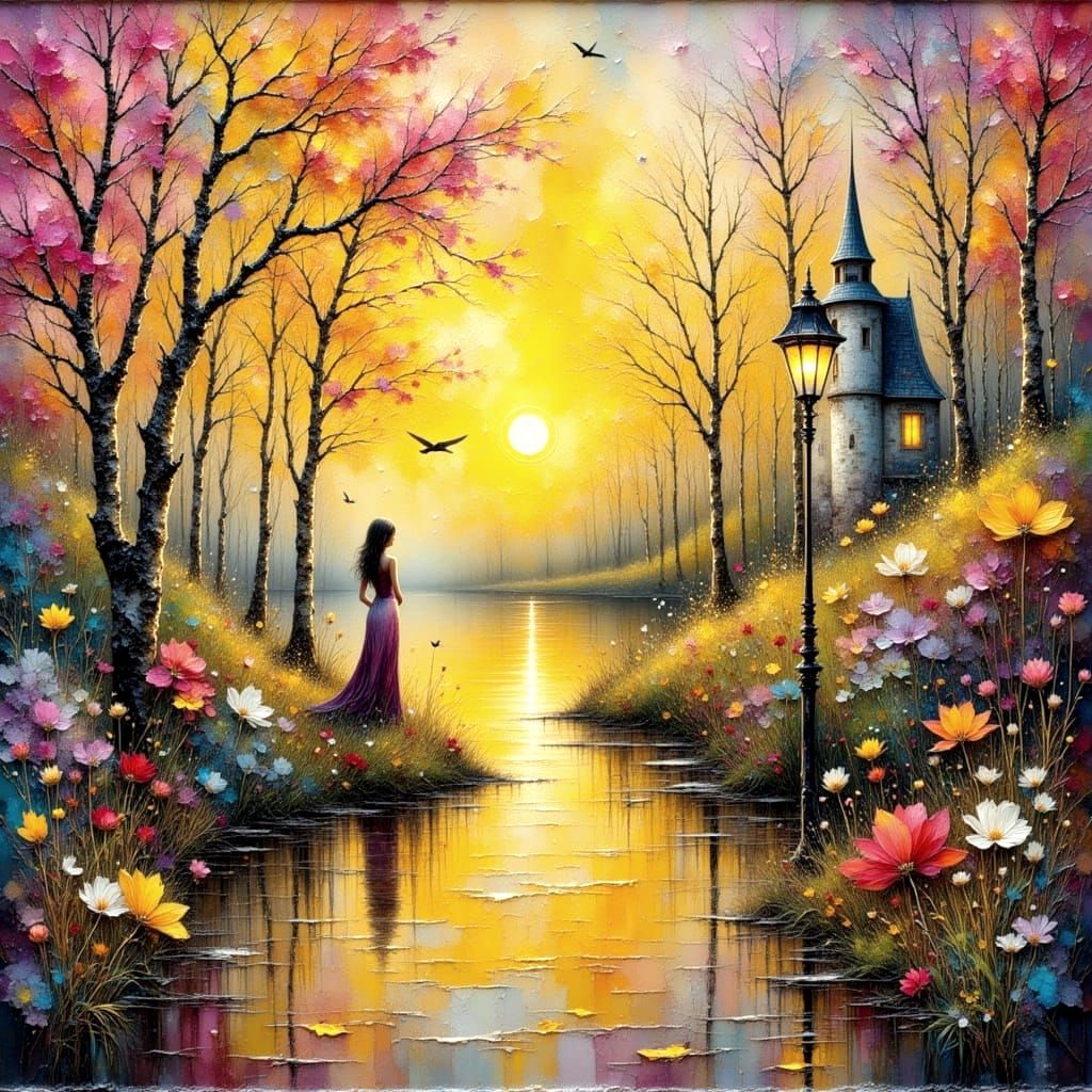 Frosty Sunrise Goodbye: Impasto Oil Painting