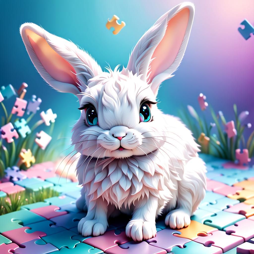 Cute Puzzle Rabbit in Dreamlike Digital Art