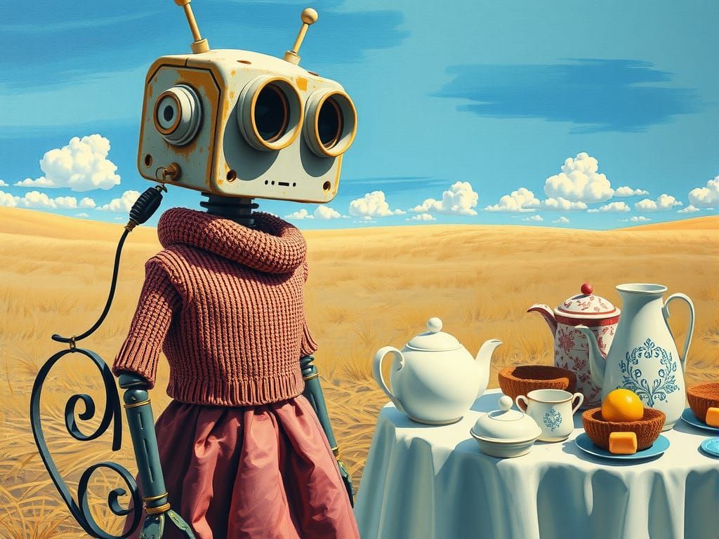 Cute Robot in Wes Anderson Style with Kitchenware