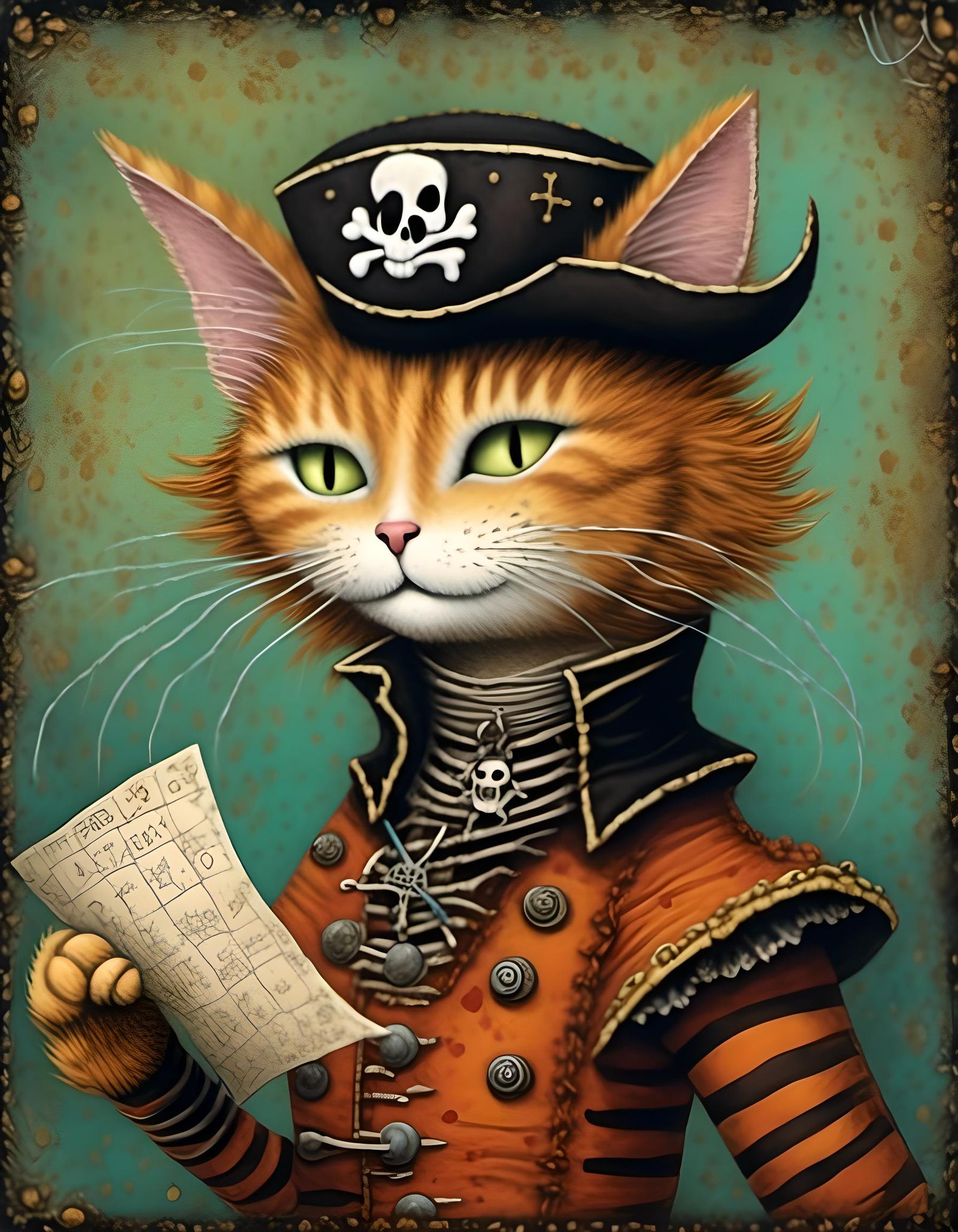 Pirate cat with map