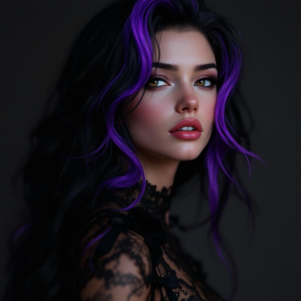 Striking Portrait with Purple Accents, Digital Art