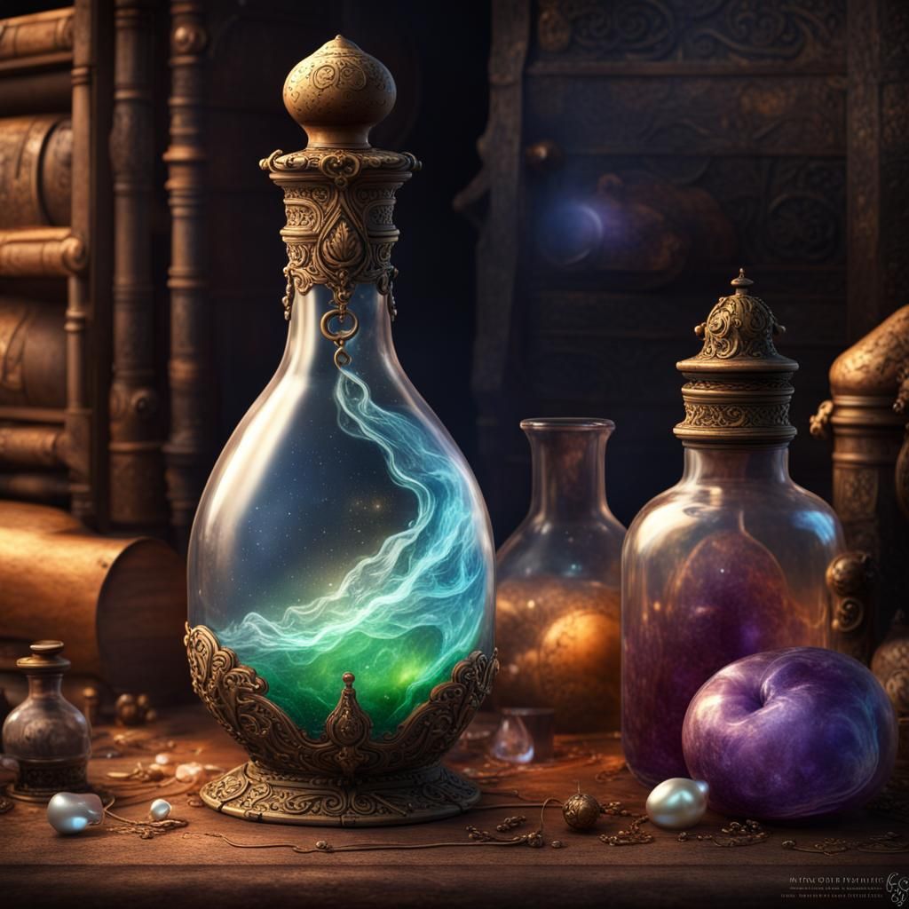Ornate Alchemist Potion in a Glass Bottle