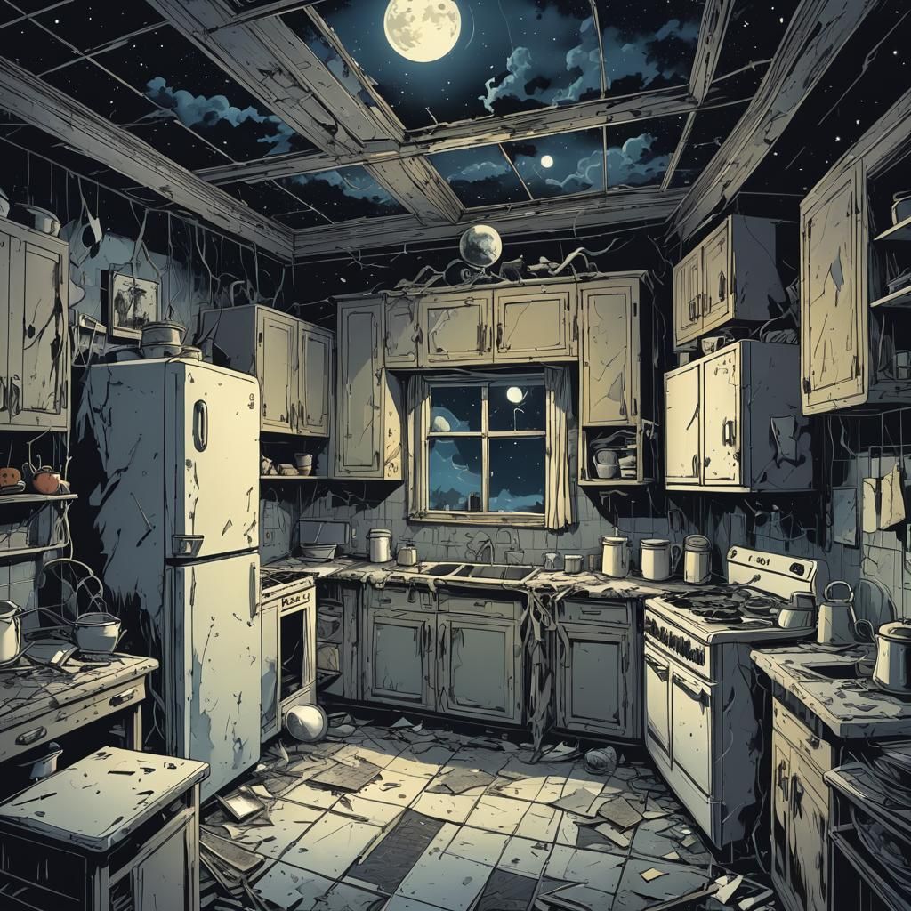 Haunted House Kitchen in 80s Comic Style