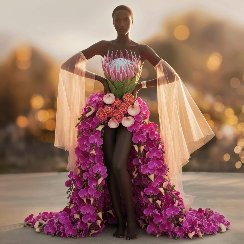 Stunning Floral Gown in Tropical Bloom Style