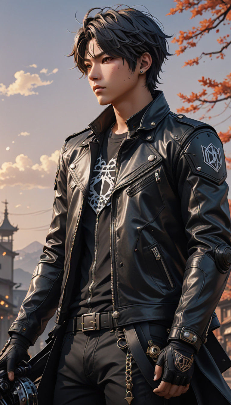 Cyberpunk Biker Portrait of BTS Suga in Anime Style