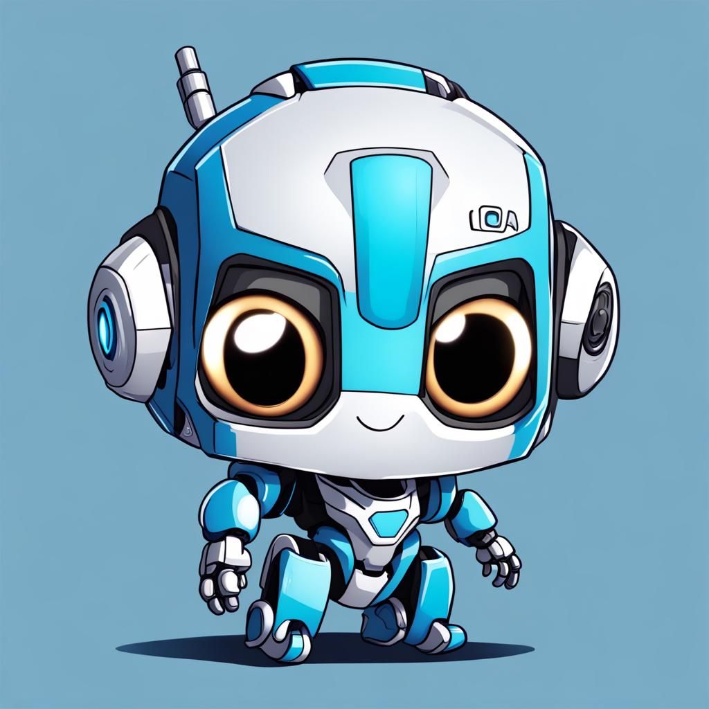 Adorable Chibi Robot with Lola Eyes on Blue