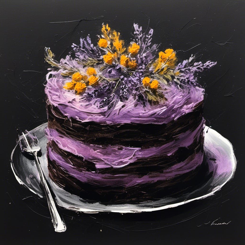 Colorful Amoebic Portrait of Lavender Chocolate Cake