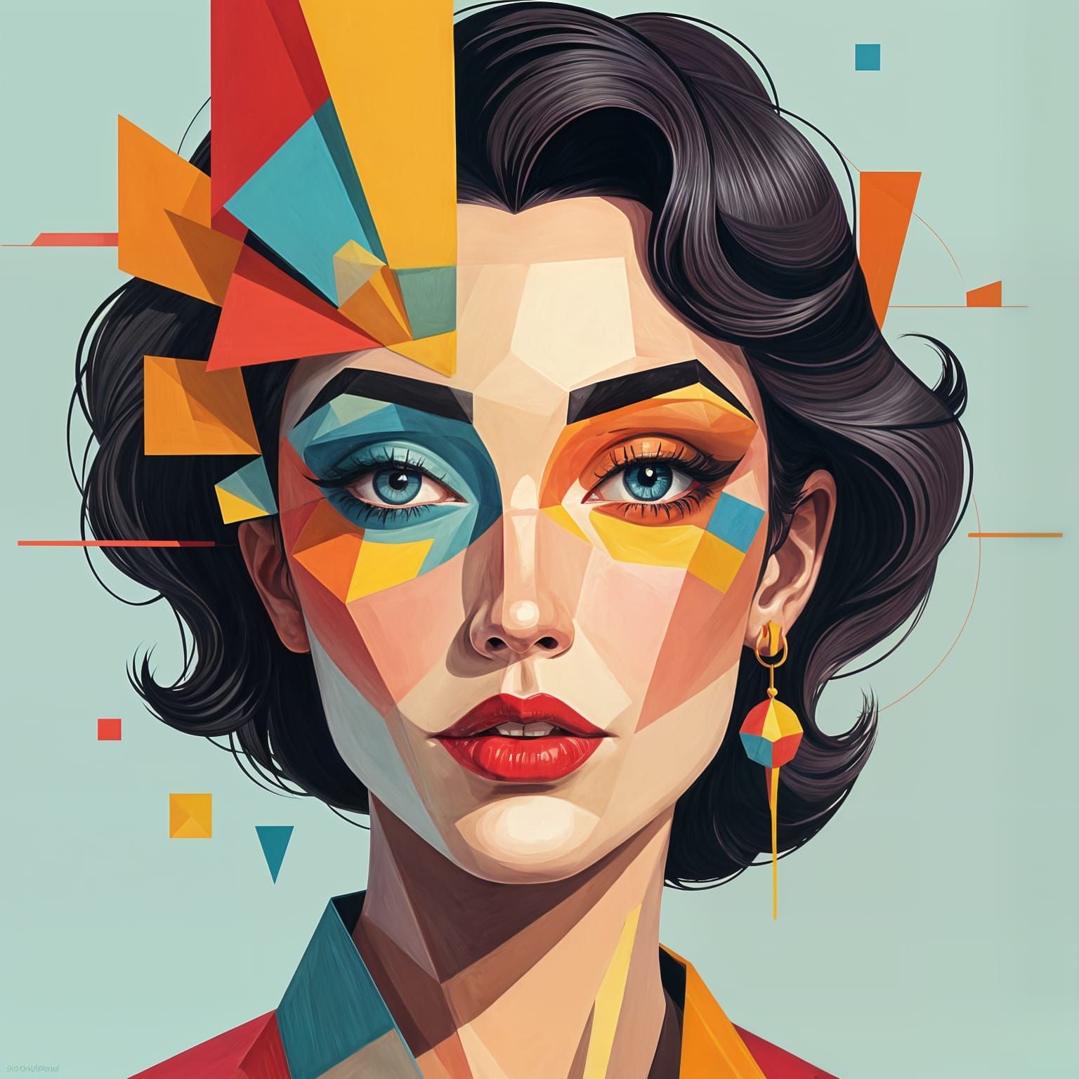 Cubist Depression: Geometric Art Deco Painting